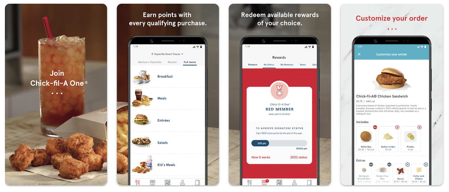 The Chick-fil-A Rewards Program app screenshots