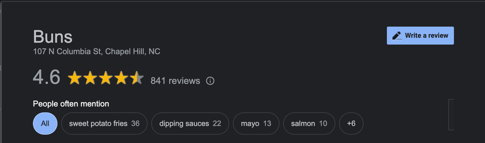 Google Maps Restaurant Rating Screenshot