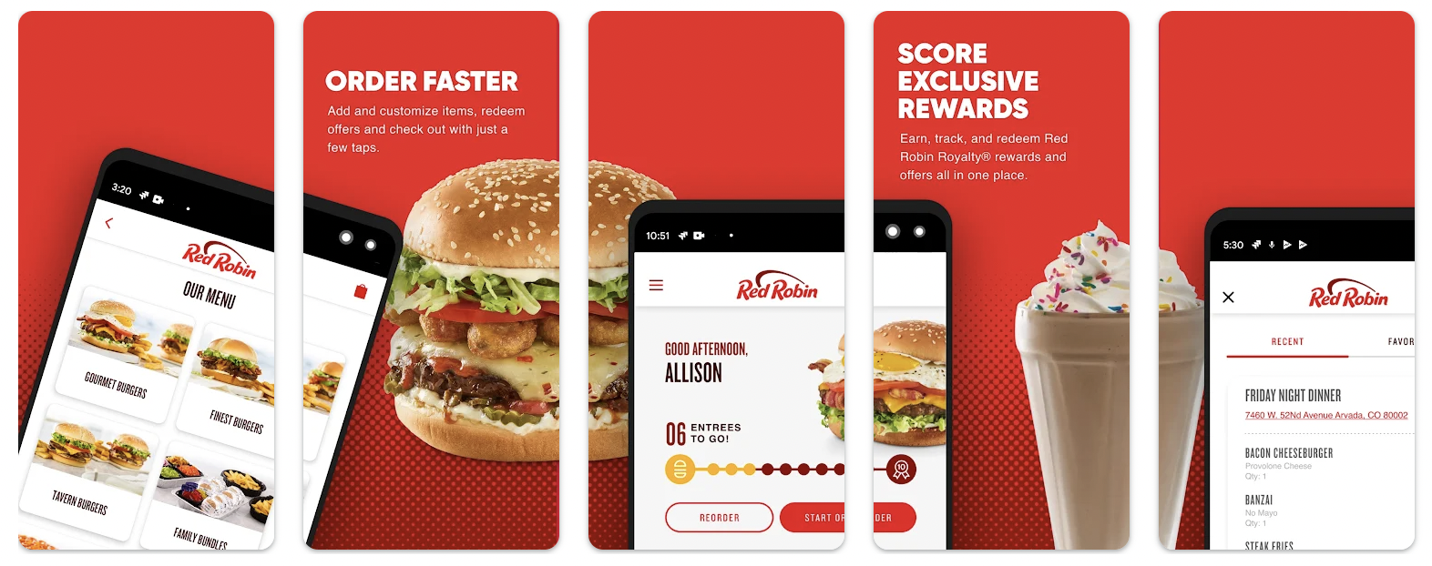 The Red Robin Rewards Program app screenshots