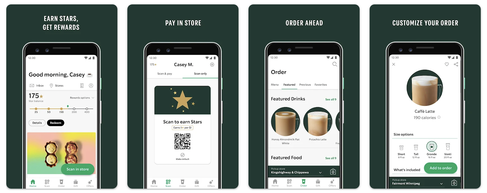 The Starbucks Rewards app screenshots
